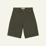 Raw green denim baggy shorts