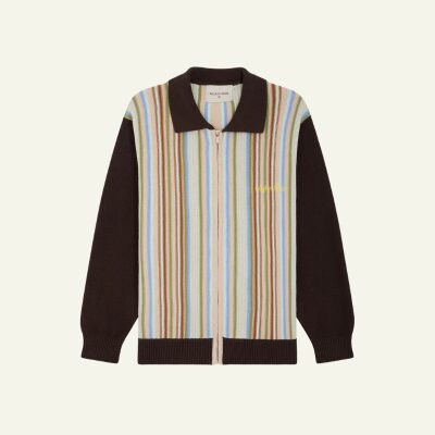 Brown Pinstrips Zipped Cardigan